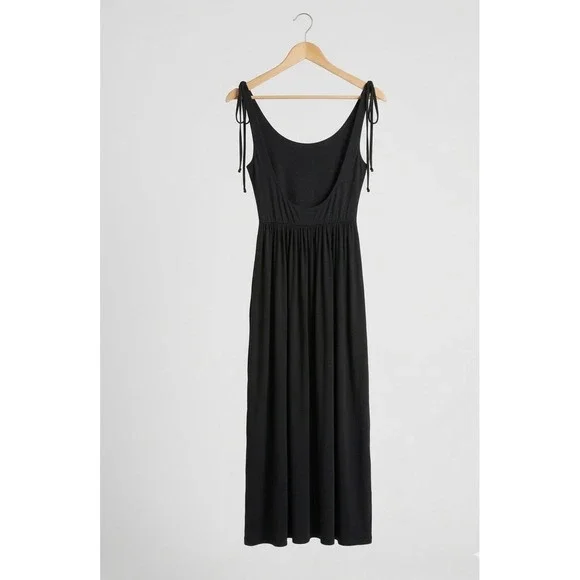 Free People FP Beach Black Tie Strap Midi Dress Low Back Side Slit Pockets S P - Picture 4 of 12
